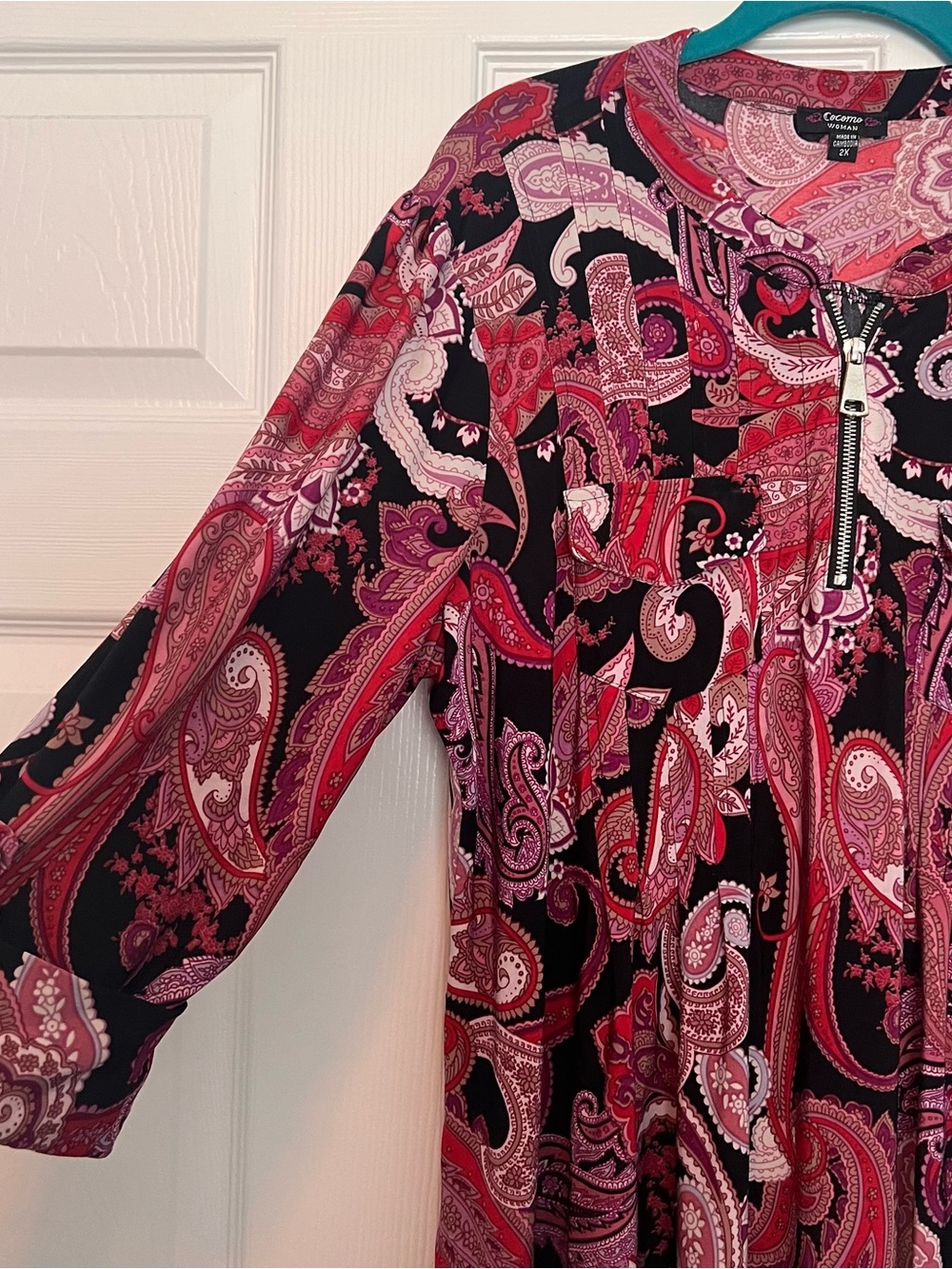 Cocomo Pink Paisley Zip-Front Women's Tunic Top - Picture 3 of 5